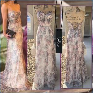 Lulus Most Beautiful Day Ivory Multi Floral Strapless Organza Maxi Dress Size M